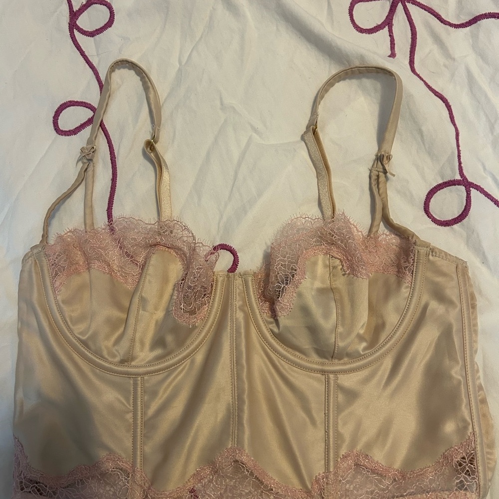 Victoria's Secret Satin and Lace Bralette in Cream and Pink